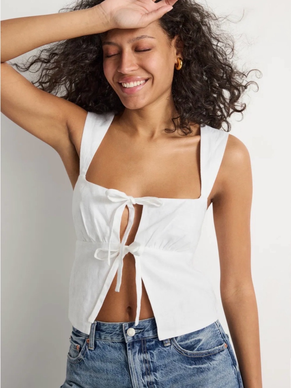 Reformation Azalea Top White Linen Blend Tie Front Tank Size 12